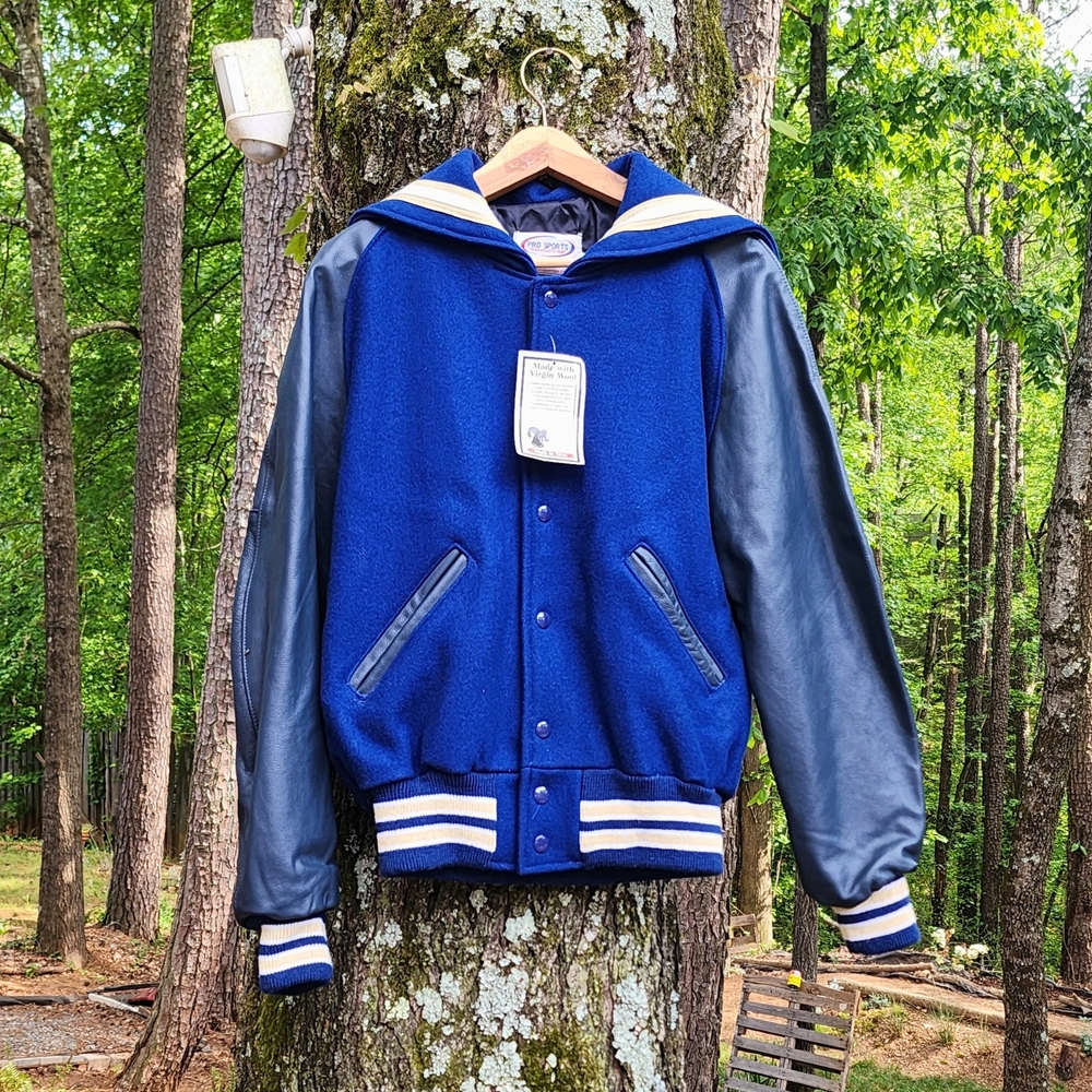 Pro Sports Men‎ Blue Vintage Wool Leather Varsity Letterman Sailor Jacket  Small
